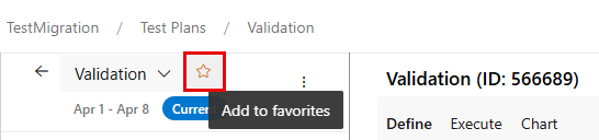 Skärmbild av att lägga till en testplan i listan över favoriter.