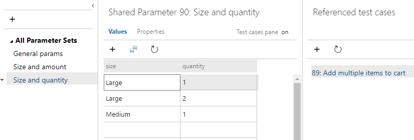 Skärmbild av Azure Test Plans, Parameters Hub