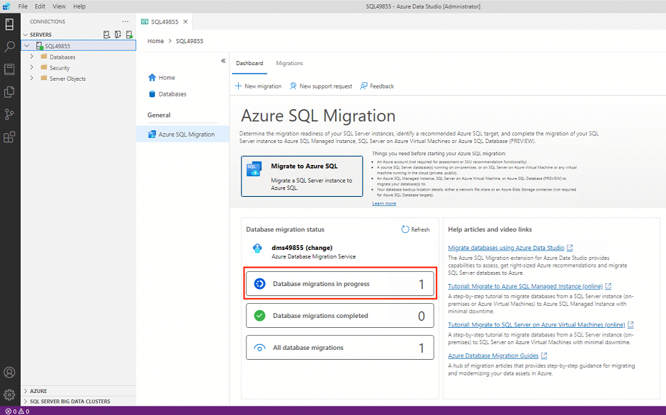 Screenshot that shows database migration details.