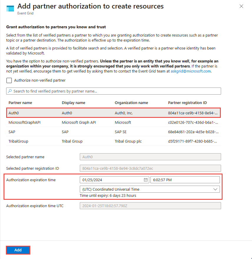 Screenshot for granting a verified partner the authorization to create resources in your resource group.