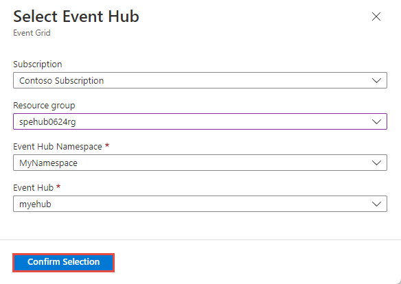 Screenshot showing the configuration of an Event Hubs endpoint.