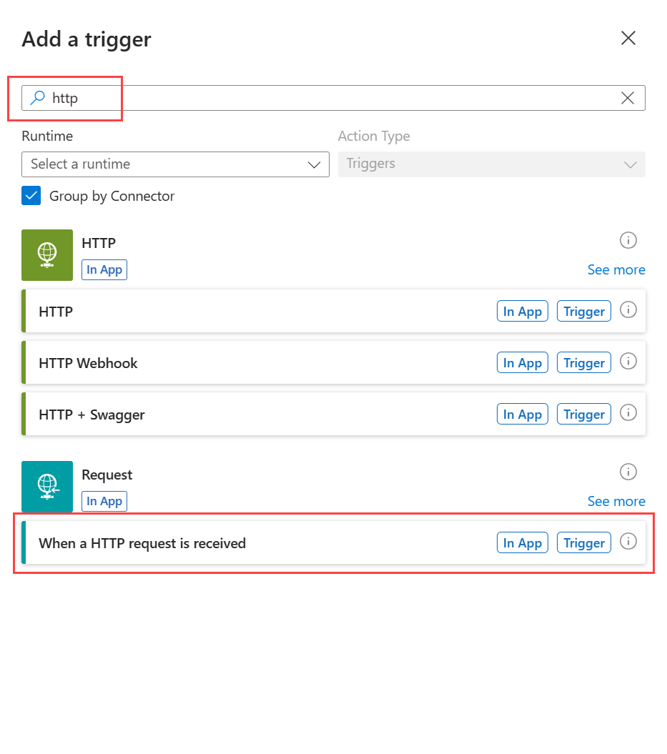 Select HTTP request trigger