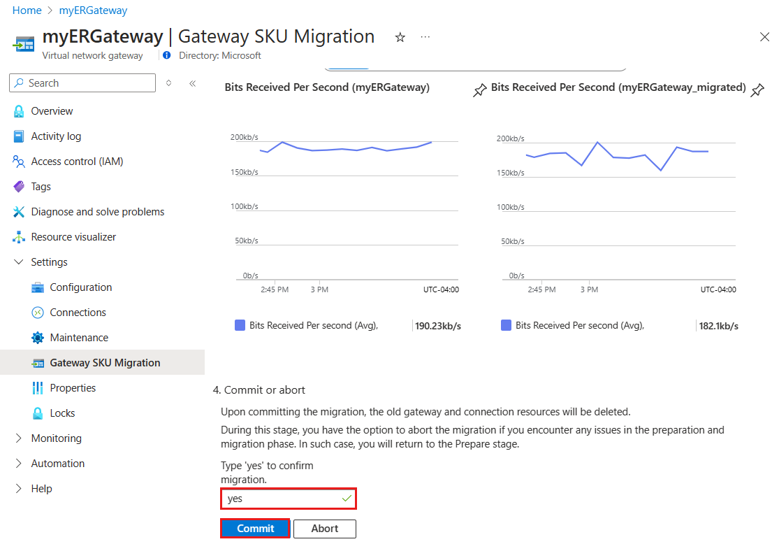 Skärmbild av incheckningssteget för migrering av en virtuell nätverksgateway.