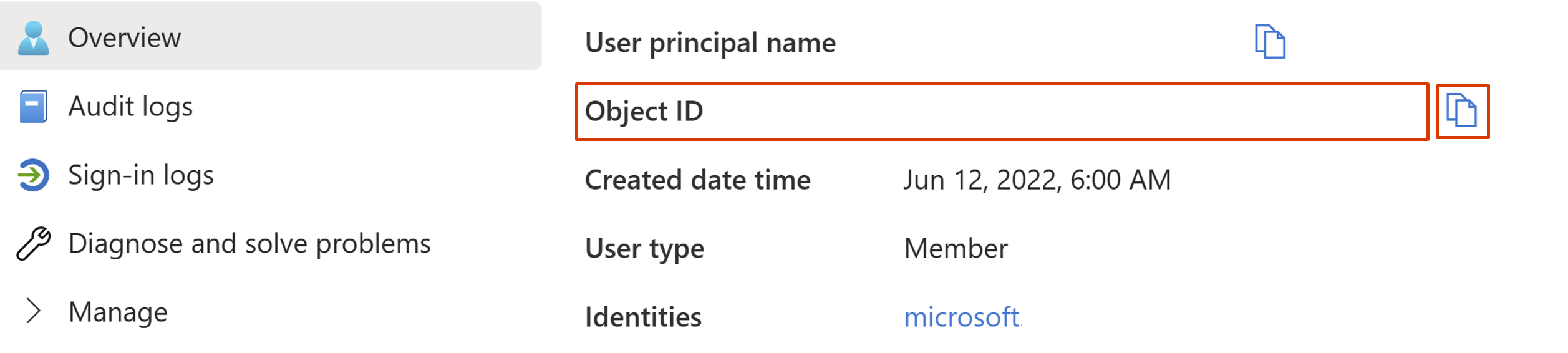 Skärmbild som visar hur du visar objekt-ID.