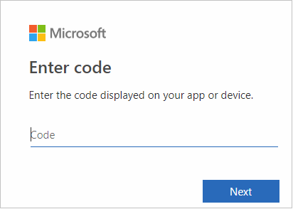 `Microsoft enter code dialog for HDI`.