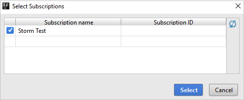 The Select Subscriptions dialog box.