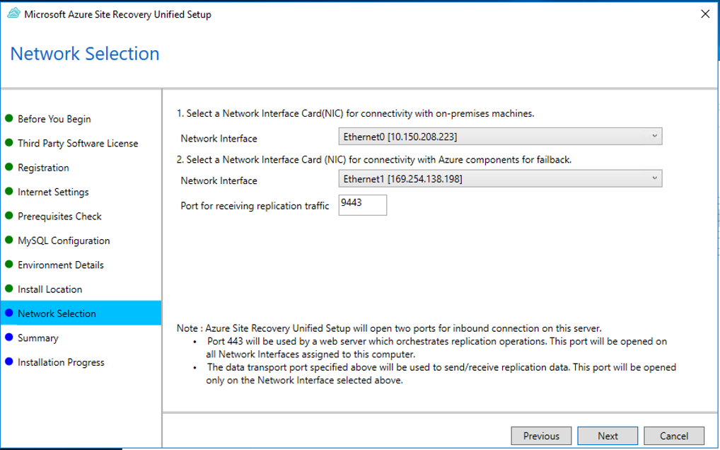 Screenshot of the Network Selection screen in Unified Setup.