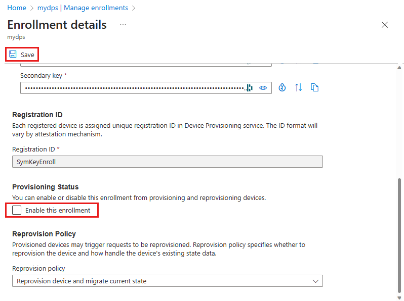 Skärmbild som visar hur du inaktiverar en enskild registrering i portalen.