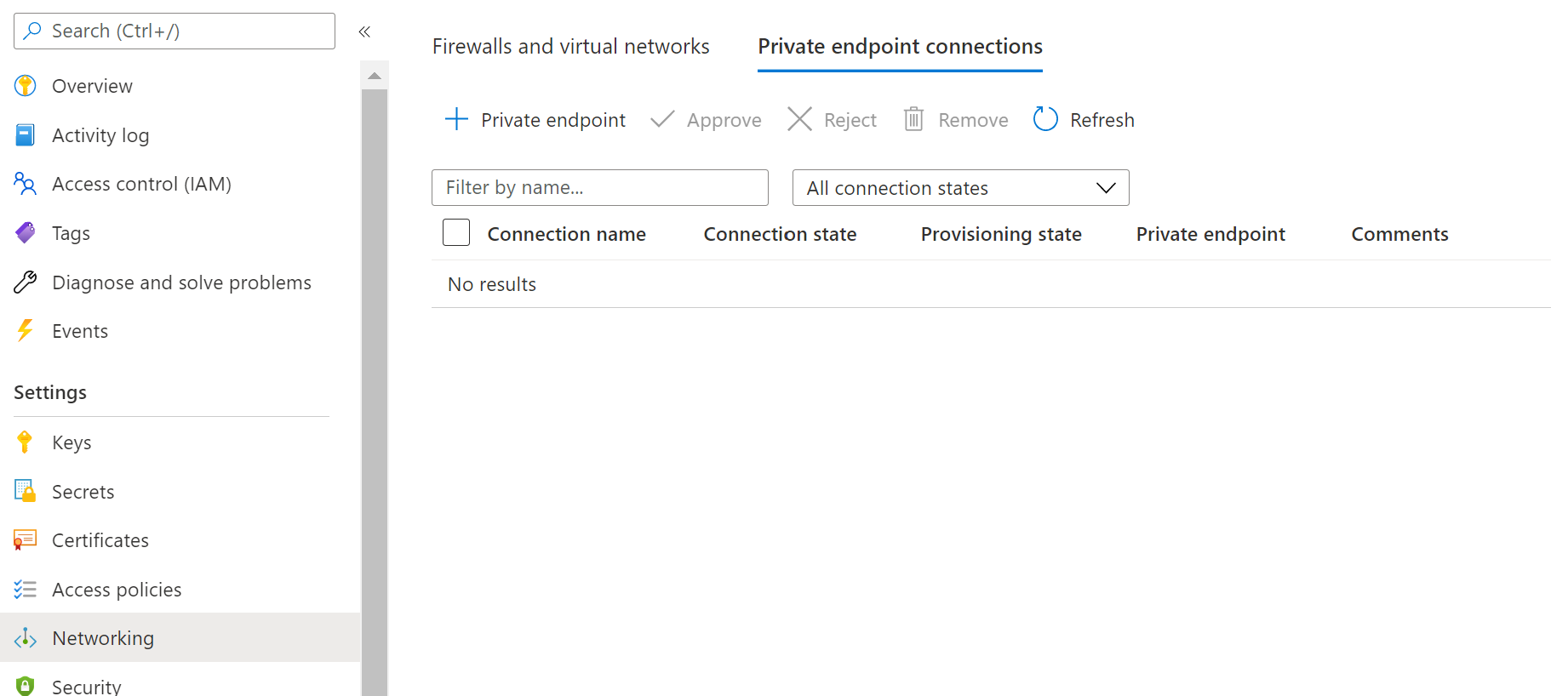 Skärmbild som visar knappen +Privat slutpunkt på sidan Nätverk.