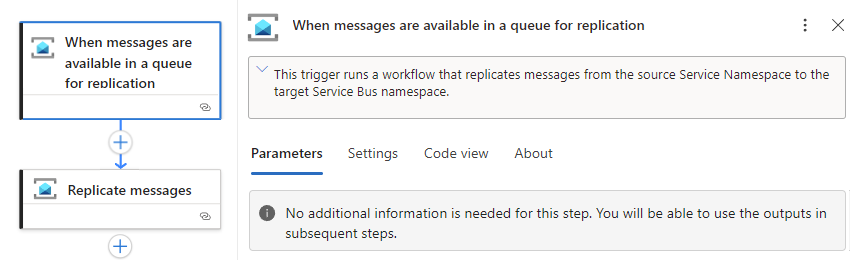 Skärmbild som visar fönstret Egenskaper för Service Bus-utlösare.