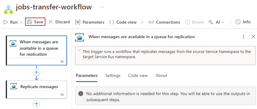 Skärmbild som visar verktygsfältet designer och ikonen Spara.