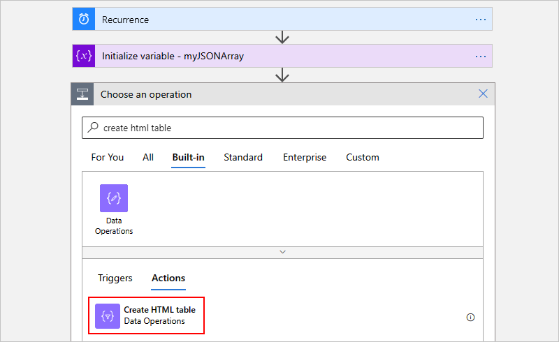 Screenshot showing the designer for a Consumption workflow, the 