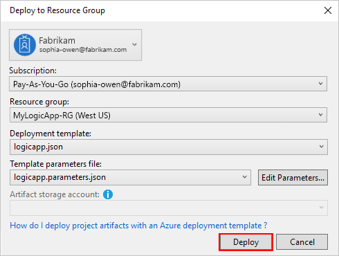Screenshot shows project deployment box with selected option named Deploy.