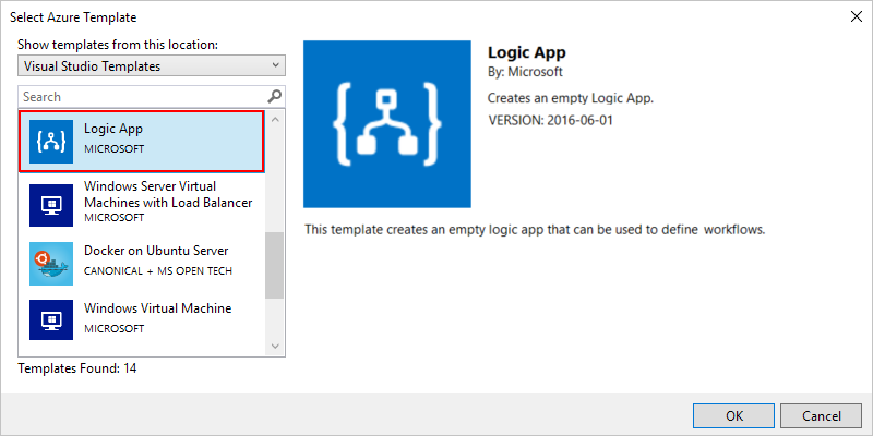 Screenshot shows selected Logic App template.