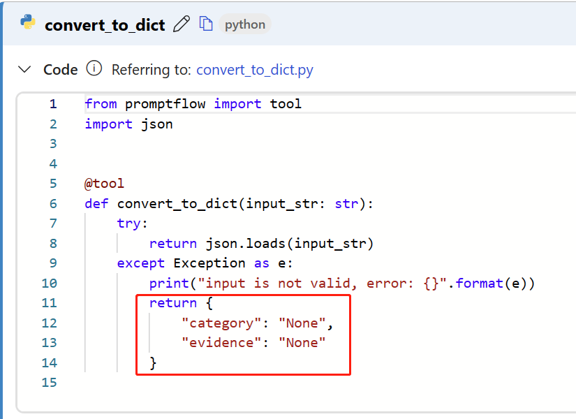 Skärmbild av Python-kod som markerar platsen för att definiera indata och utdata. 