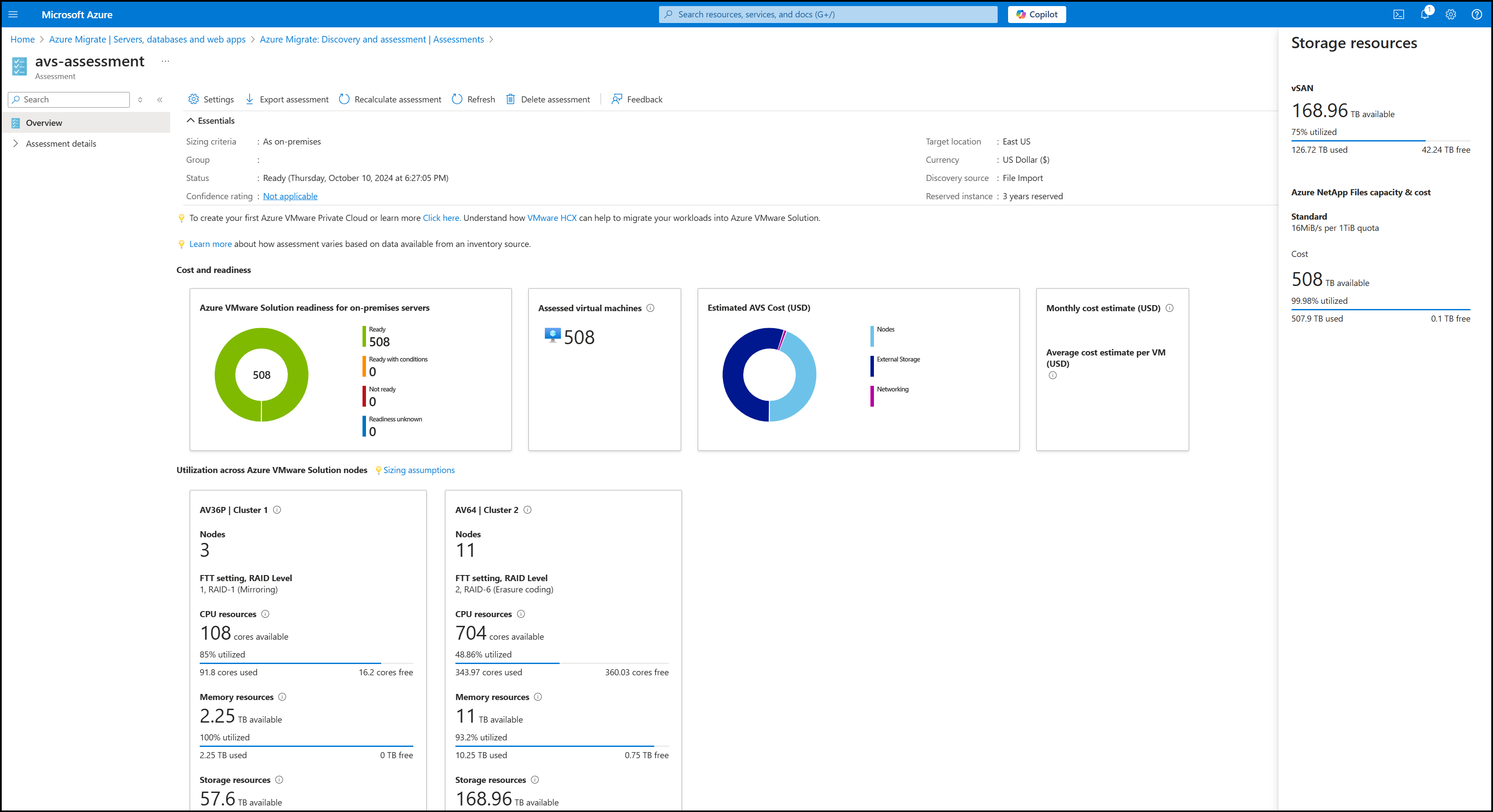 Skärmbild av sammanfattning av AVS-utvärdering.