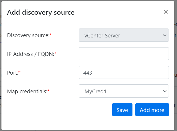 Skärmbild som gör att du kan lägga till mer vCenter Server-information.