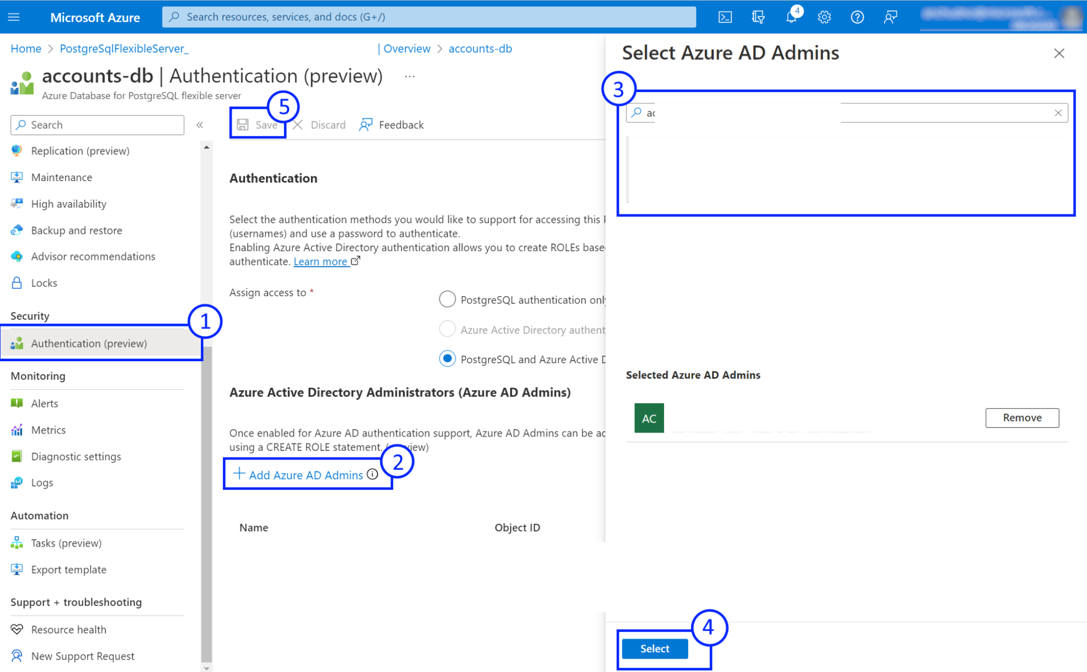 Skärmbild av hantering av Microsoft Entra-administratörer via portalen.