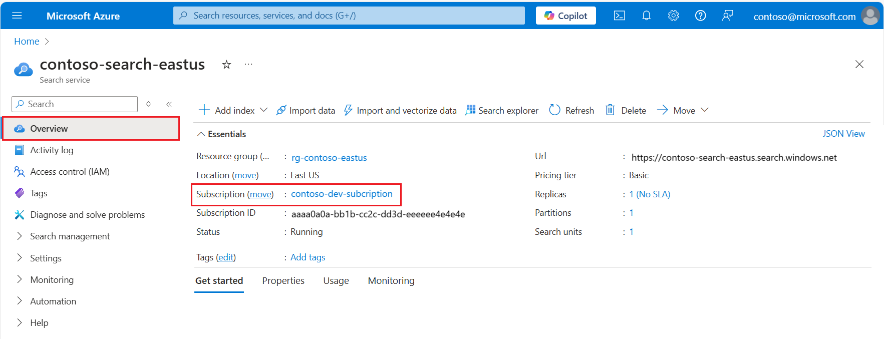 Skärmbild av sidan Azure Portal som anger prenumerationsnamnet