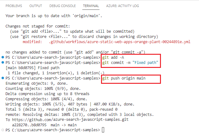Skärmbild av GitHub-kommandona i Visual Studio Code.