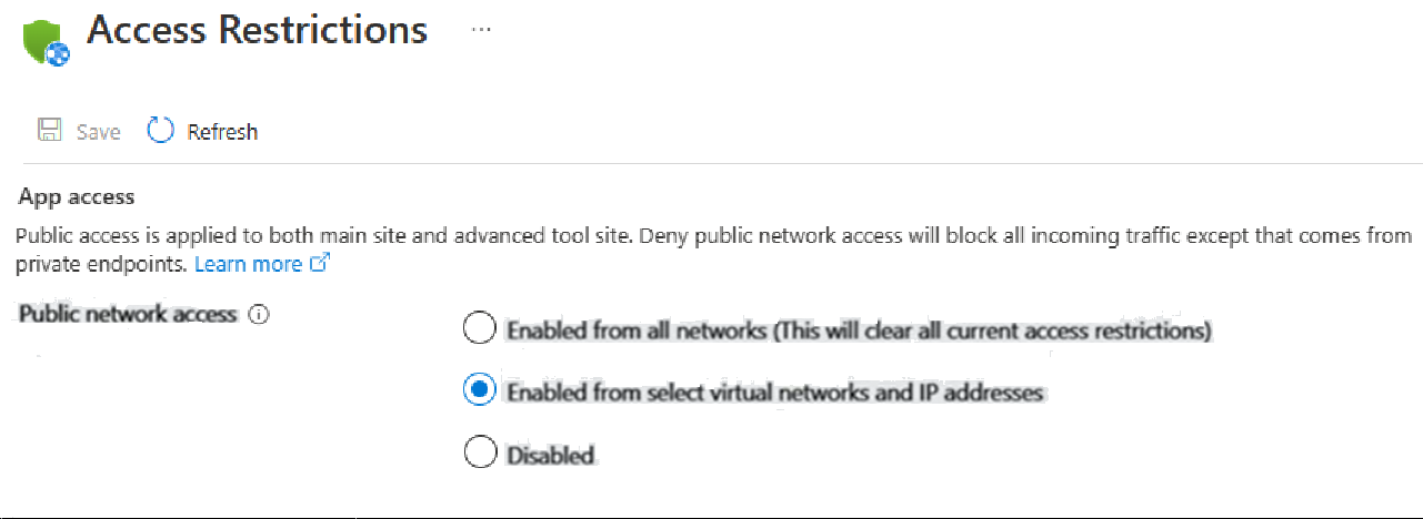 Skärmbild som visar hur du väljer åtkomstbegränsningsprincip för konfiguration.