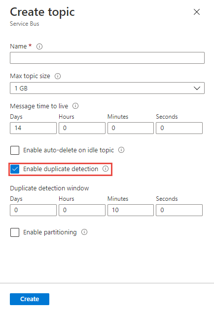 Enable duplicate detection at the time of the topic creation
