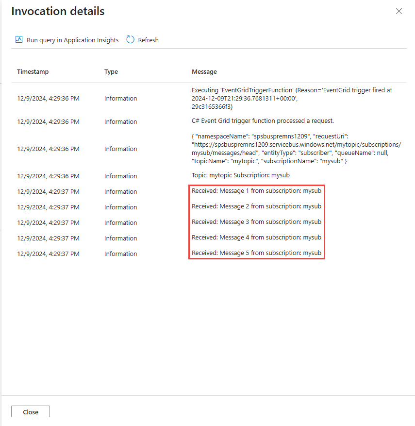 Skärmbild som visar information om funktionsanrop.