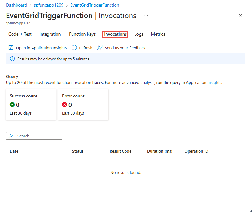 Skärmbild som visar anropssidan för en Event Grid-utlösare.