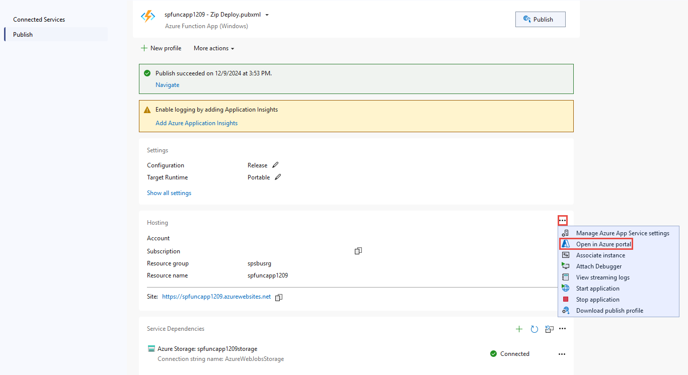 Skärmbild som visar sidan Publicera i Visual Studio.