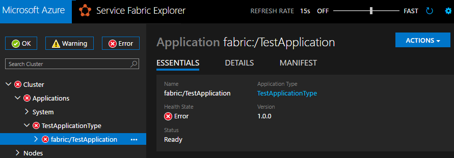 Felfritt program i Service Fabric Explorer