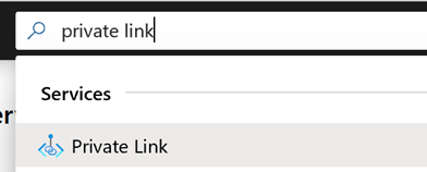 Skärmbild som visar sökning i Azure Portal efter Private Link Center.