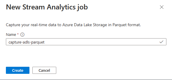 Skärmbild som visar fönstret Nytt Stream Analytics-jobb där du anger jobbnamnet.