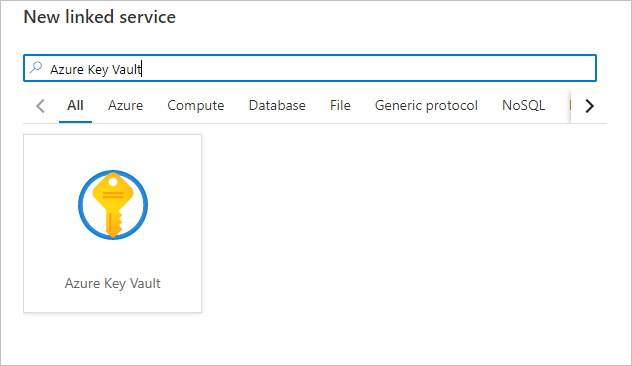 Skärmbild som visar Azure Key Vault som en ny länkad tjänst.