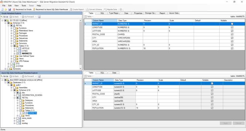 Skärmbild som visar hur SQL Server Migration Assistant för Oracle kan automatisera många delar av migreringsprocessen.