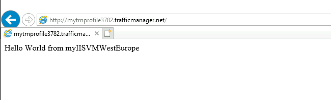 Skärmbild som visar Traffic Manager-profilen i en webbläsare för Europa, västra.