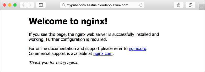 NGINX-standardwebbplats på den virtuella datorn