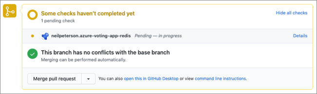 Skärmbild av statusikonen för Azure DevOps på en GitHub-lagringsplats.