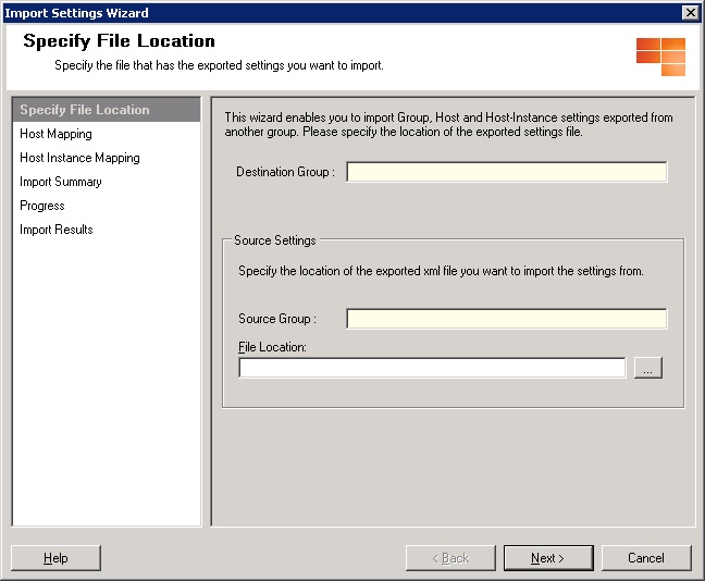 ImportSettings_FileLocation Specify the file location to import settings
