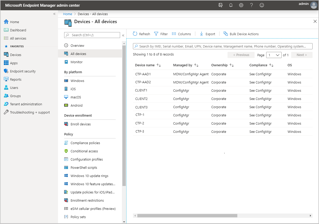 Alla enheter i Microsoft Intune administrationscenter