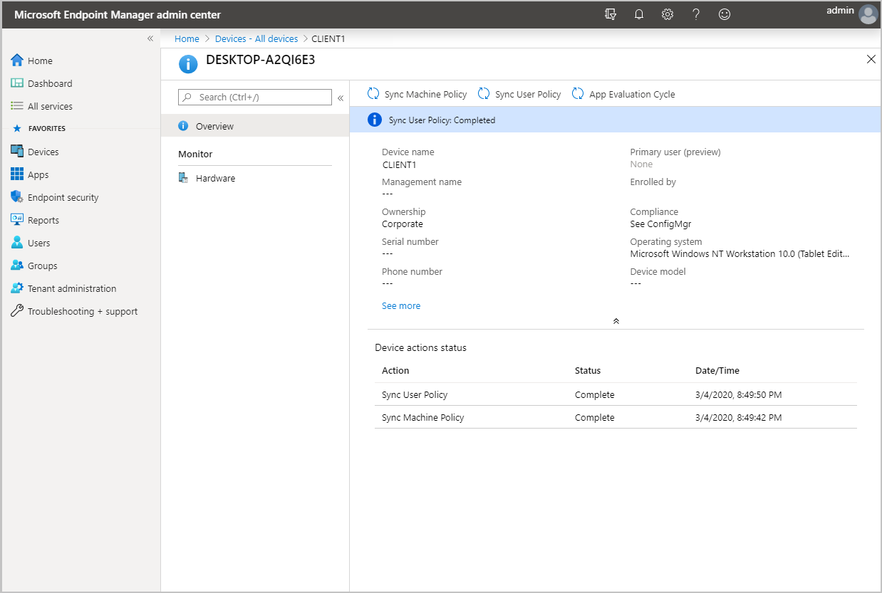 Enhetsöversikt i Microsoft Intune administrationscenter