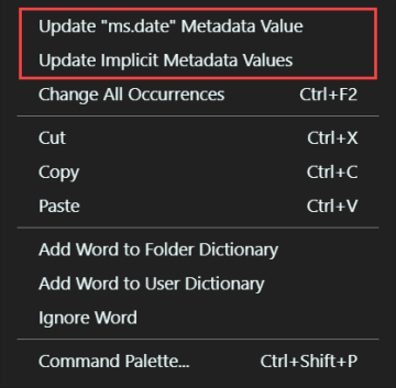 Snabbmeny för uppdatering av metadata