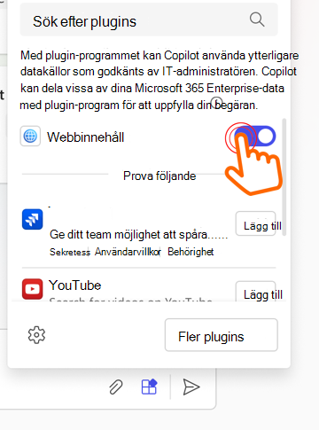 Bild som visar en markör som pekar på växlingsknappen för plugin-programmet för webbinnehåll.