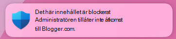 Visar innehåll för slutanvändarnätverksskydd blockerat popup-meddelande.