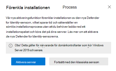 Skärmbild som visar hur du installerar den klassiska sensorn.