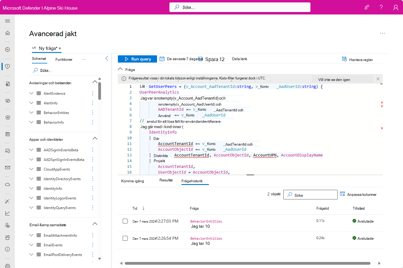 Skärmbild av skärmen Avancerad jakt med insiktsfråga.