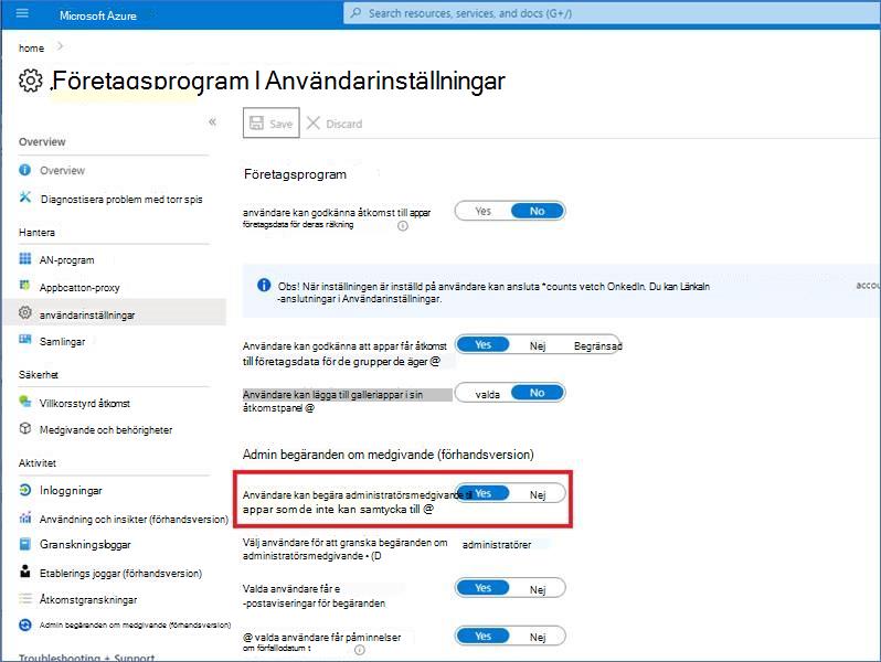 Användarinställningar för företagsprogram.