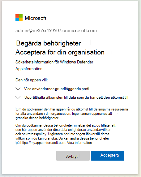 Behörigheter som krävs.