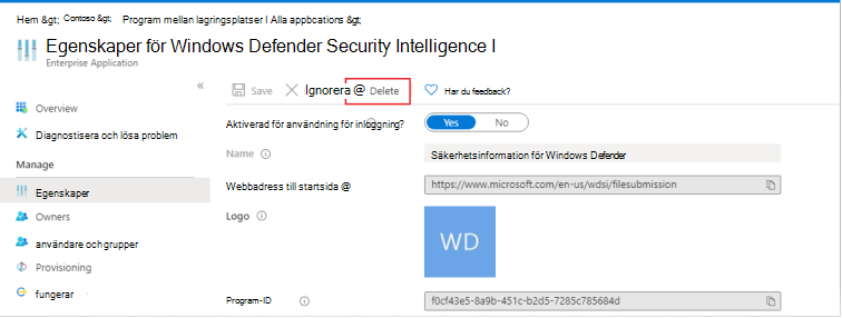 Ta bort appbehörigheter.