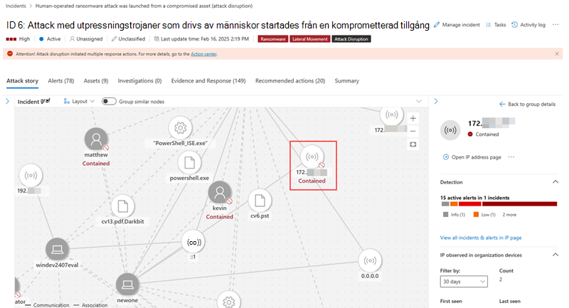 Markera en innesluten IP-adress i incidentdiagrammet.