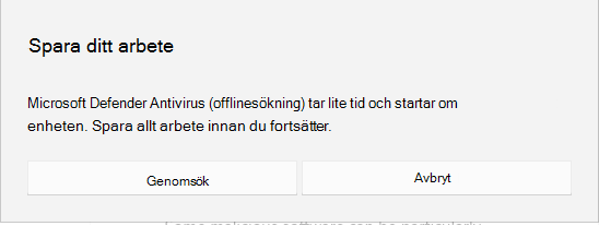 Skärmbild av skärmprompten för att spara allt arbete innan du fortsätter.